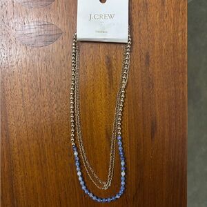 NWT J. Crew Gold and Blue Beaded Necklace triple strand